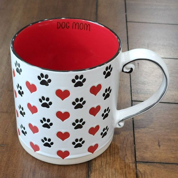 Dog Mom Ceramic Coffee Mug Red Hearts And Black Dog Paws Printed 16 oz - Picture 8 of 16